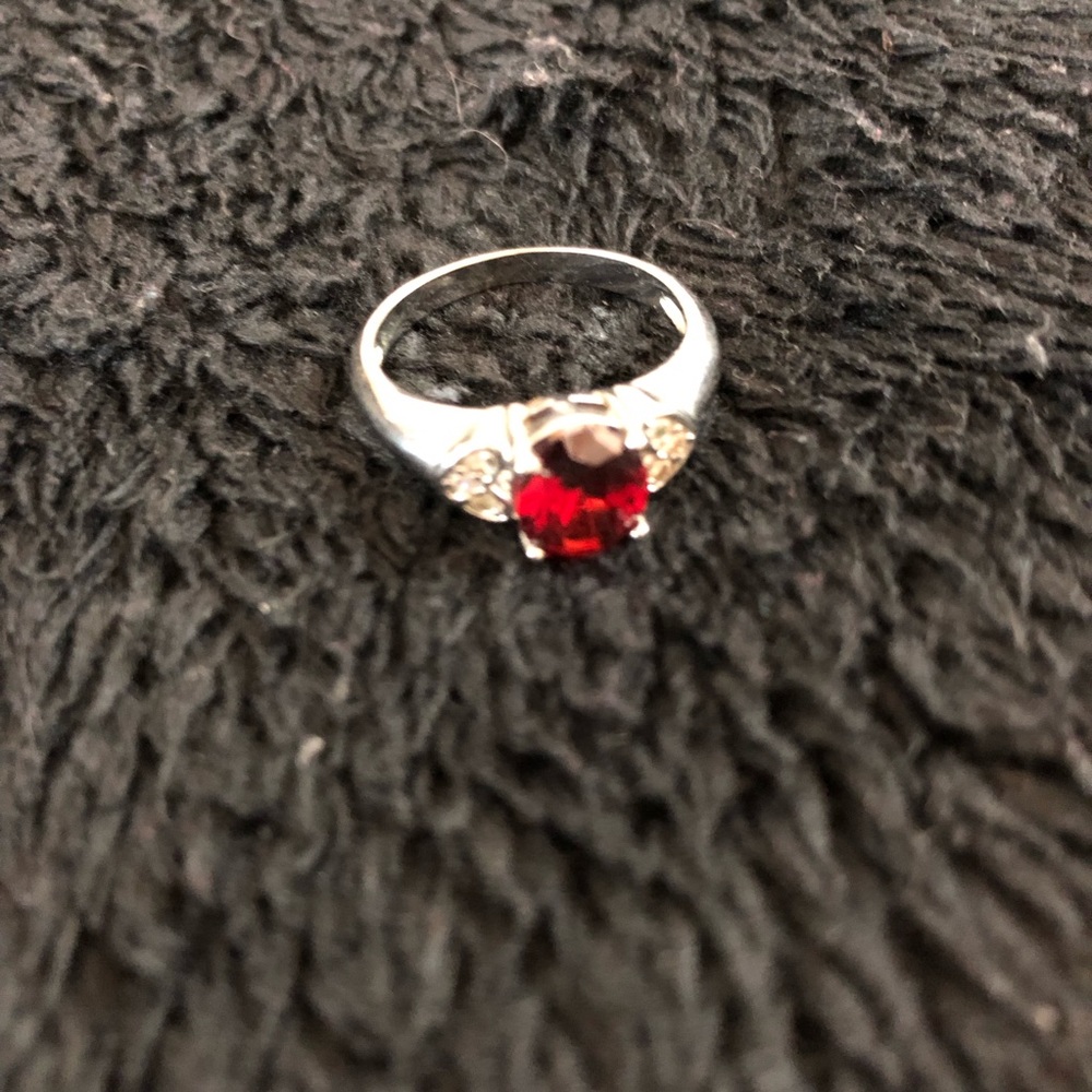 Ruby red garnet silver ring